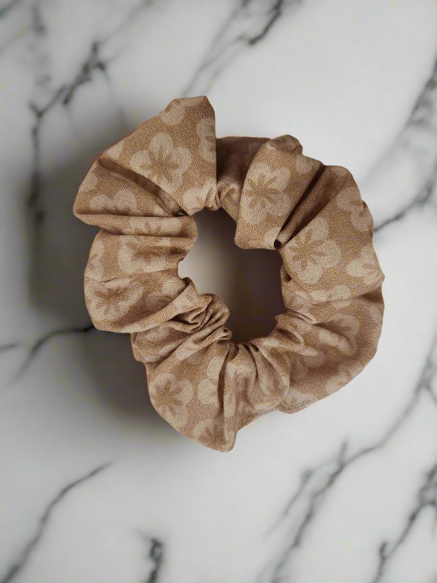 Tan Flower Scrunchie