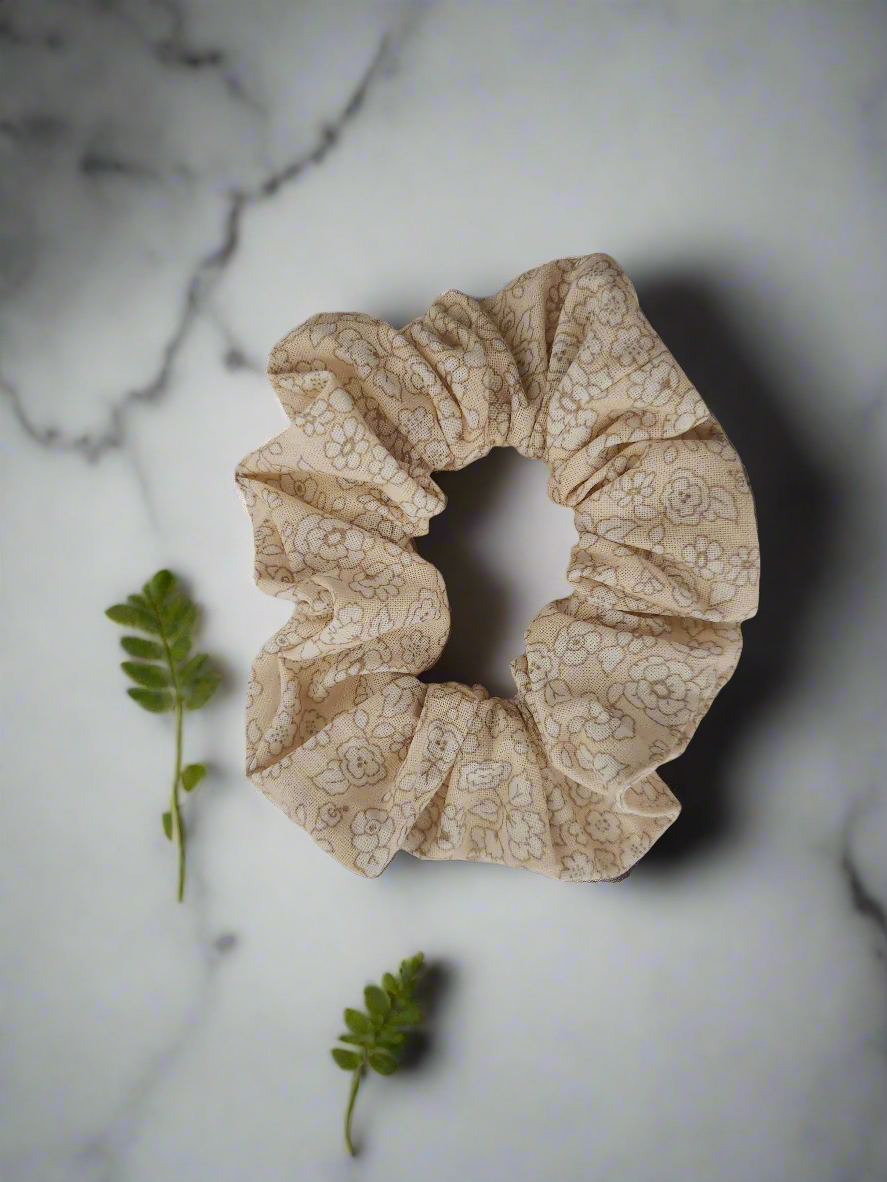 Beige Flower Scrunchie