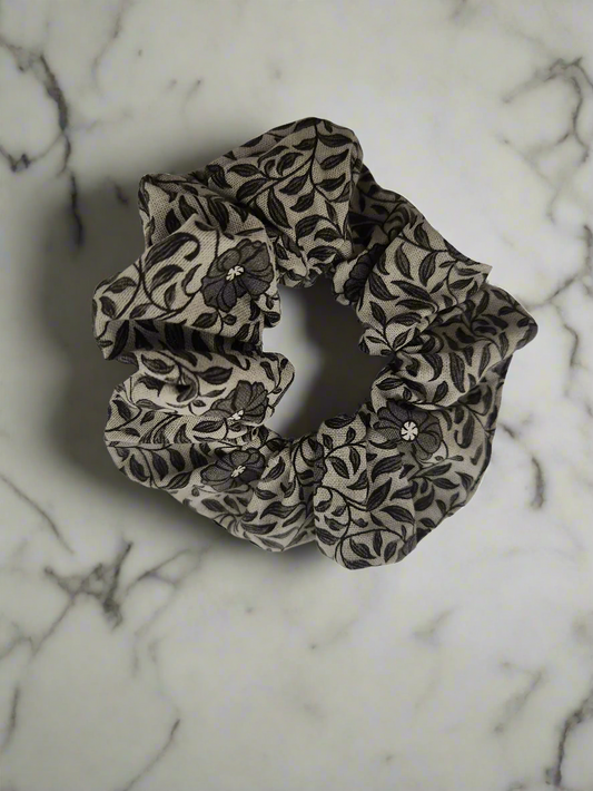 Gray Flower Scrunchie