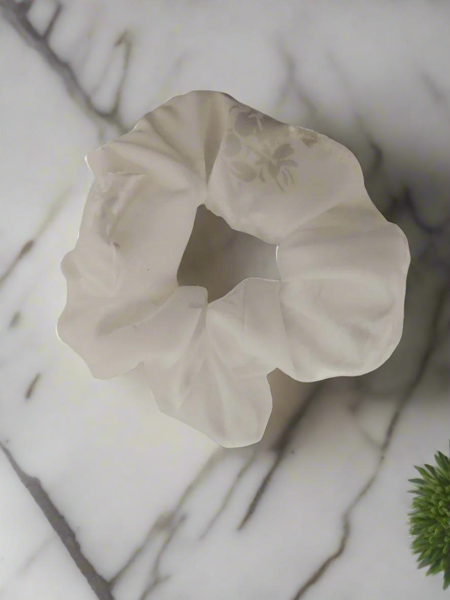 White Flower Satin Scrunchie