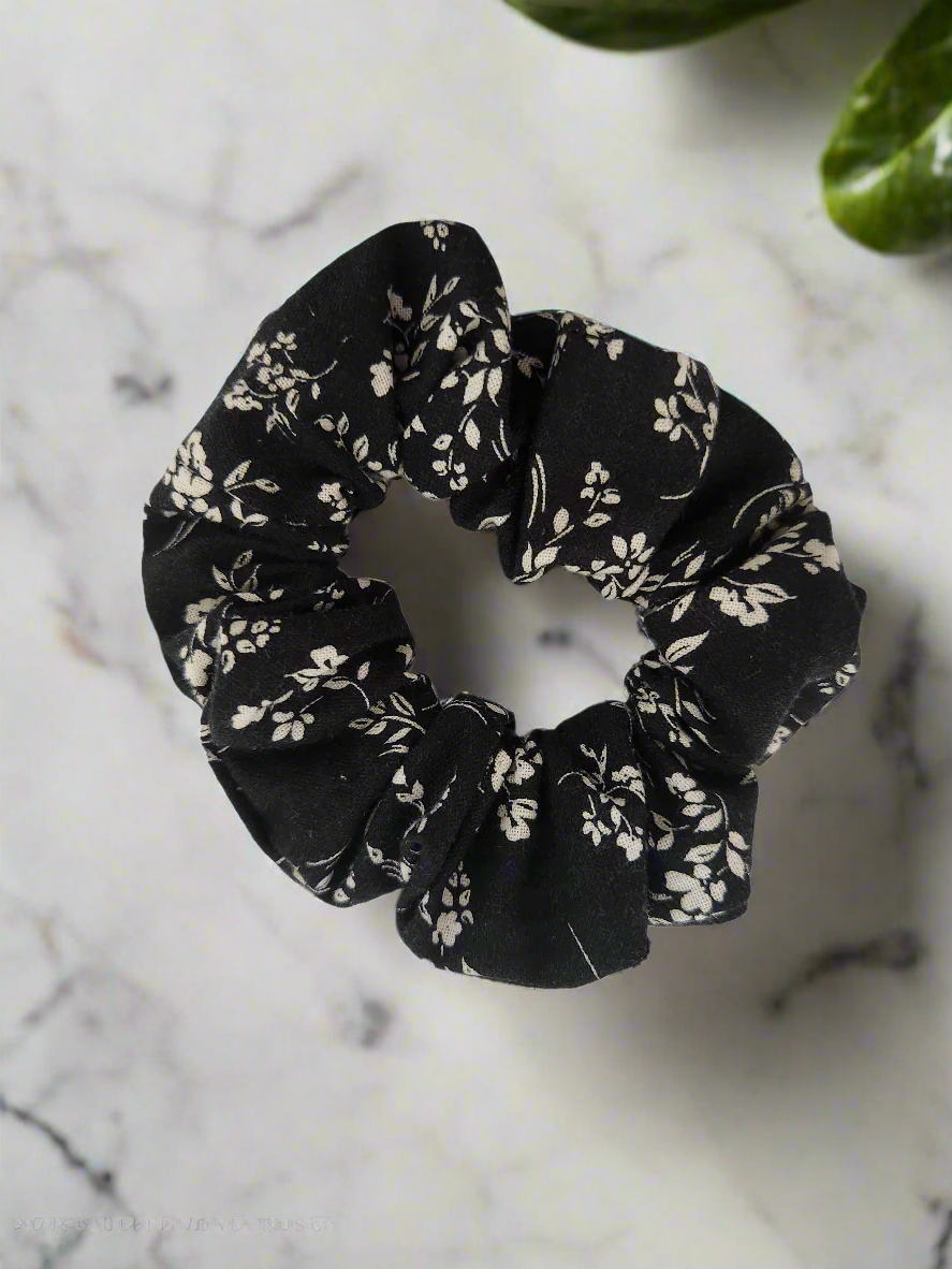 Black Floral Scrunchie